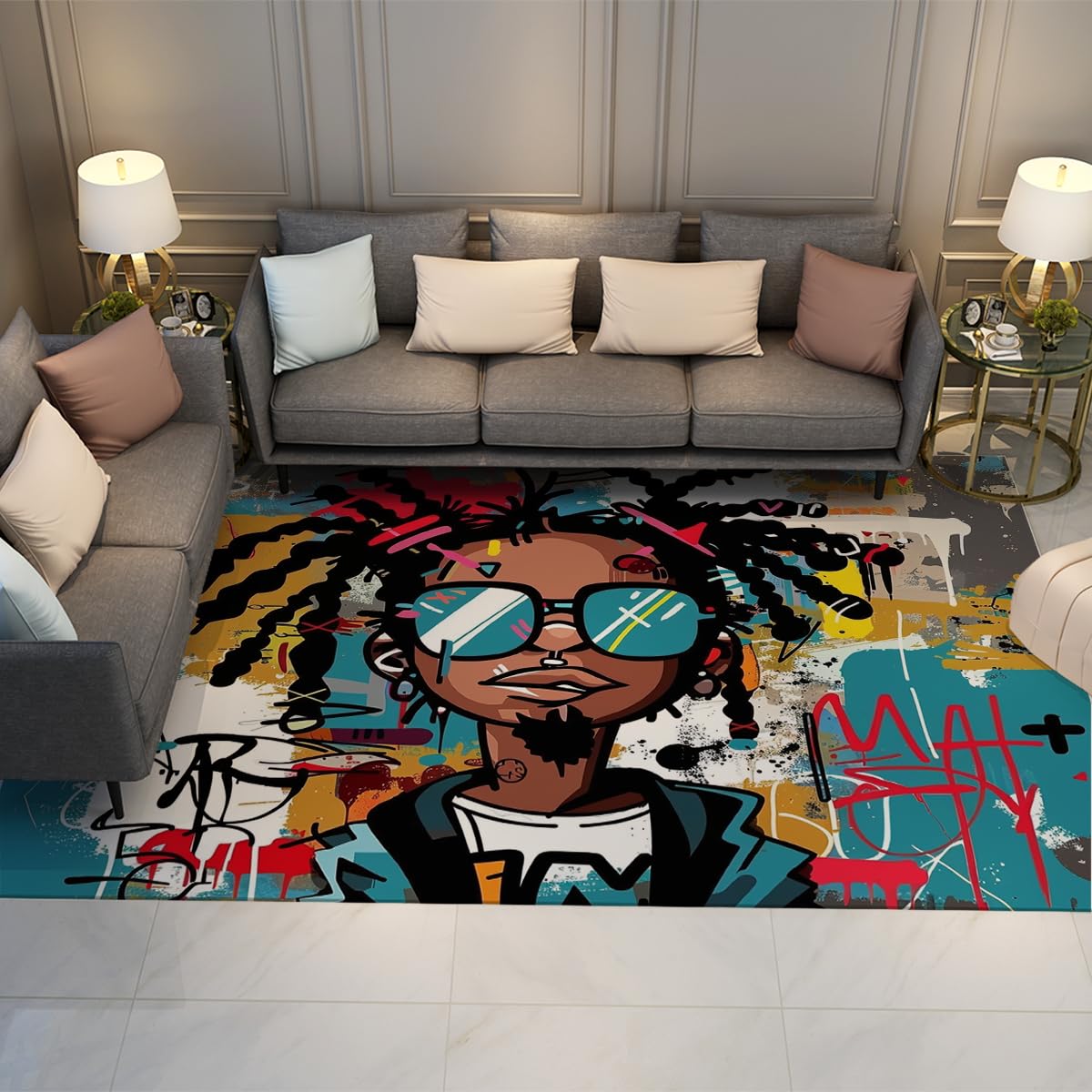 Tapis antidérapant lavable style cartoon pour sol chambre et cuisine