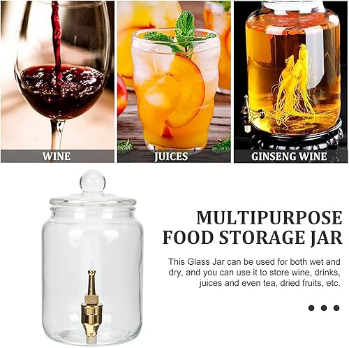 Miniatura 5 de Dispensador de agua con grifo, dispensador de bebidas de vidrio con grifo de metal, conveniente boca ancha y tapa de vidrio para exteriores, fiestas