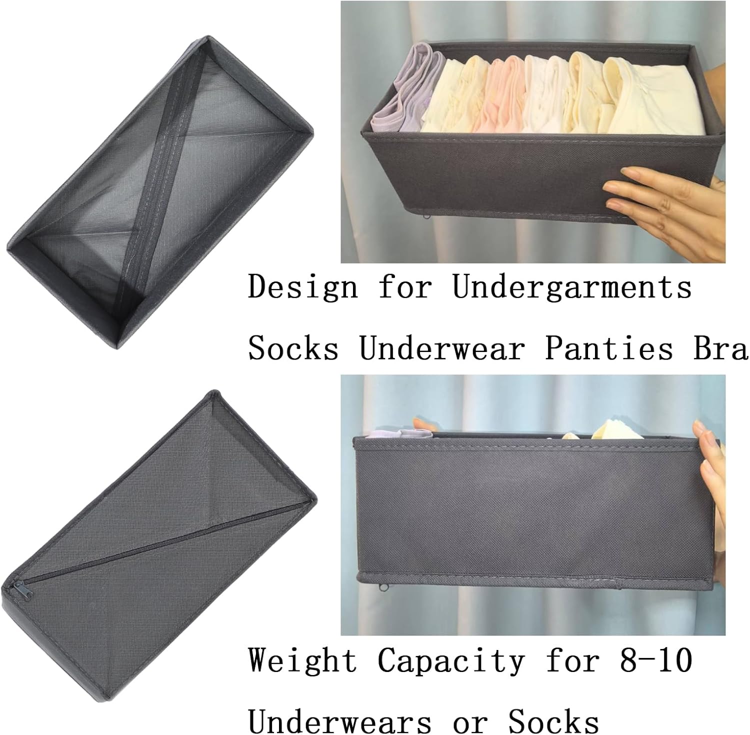 socks drawer organizer gray 3-pack in closet cabinet