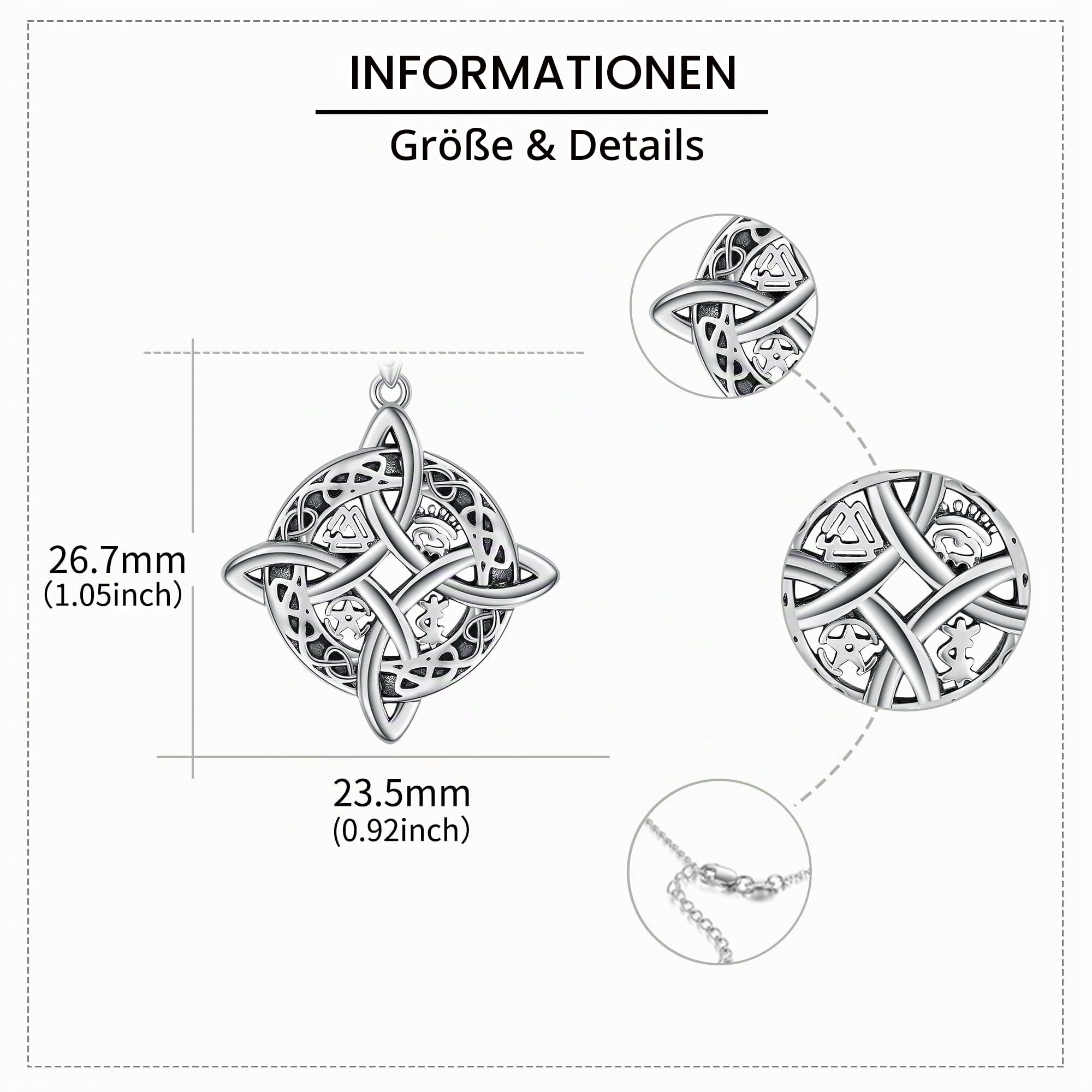 JERWLI Halskette mit Hexenknoten, Sterlingsilber, Glücksbringer, irischer Knoten, keltischer Hexenanhänger, Halskette, Schmuck, Geschenk für Frauen