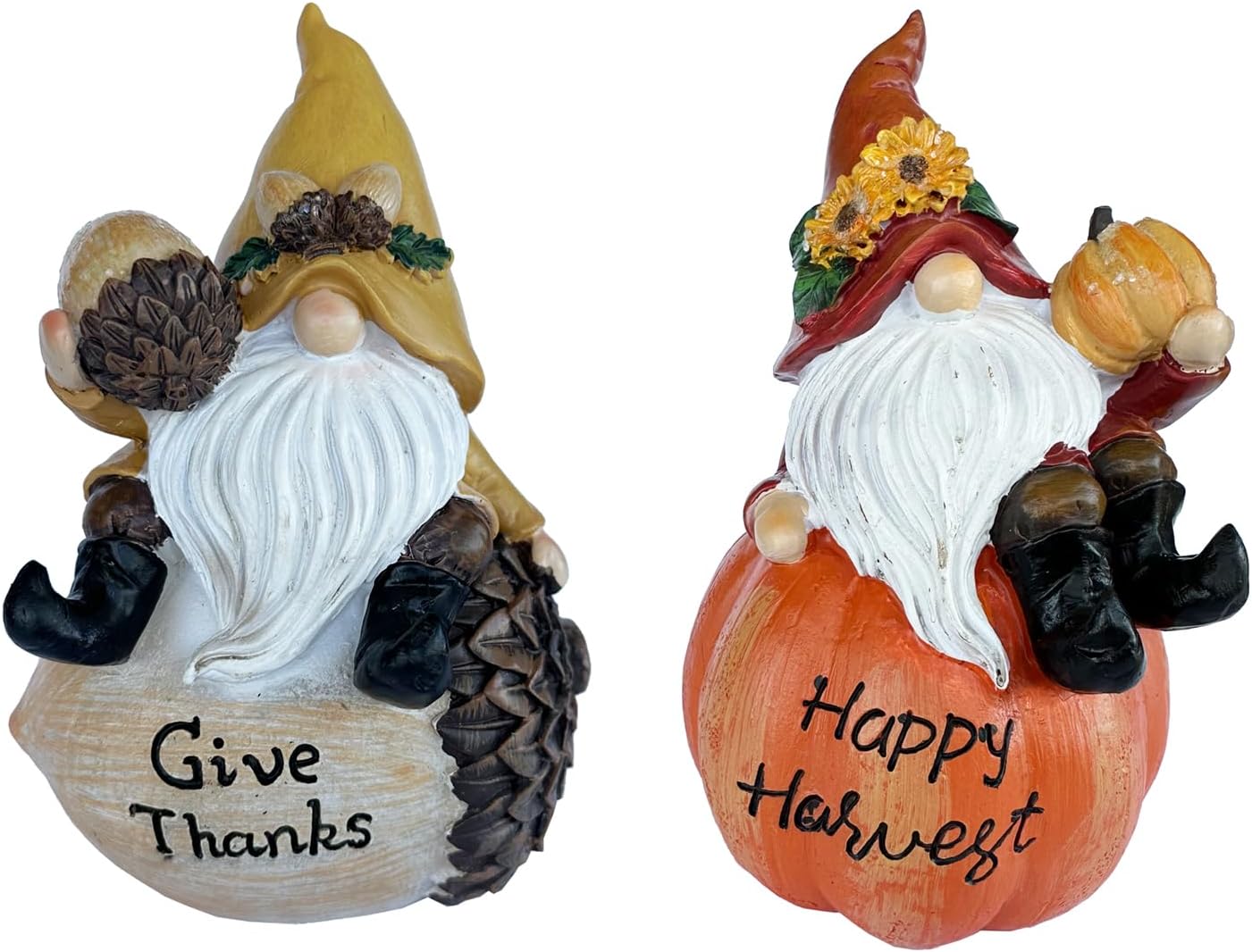 Resin Rustic Acorn Gnomes Set Fall Harvest Pumpkins Decorations Autumn Gnome Garden Yard Statue Gnome Shelf Figurines Halloween Thanksgiving Indoor Outdoor Decor-Set of 2