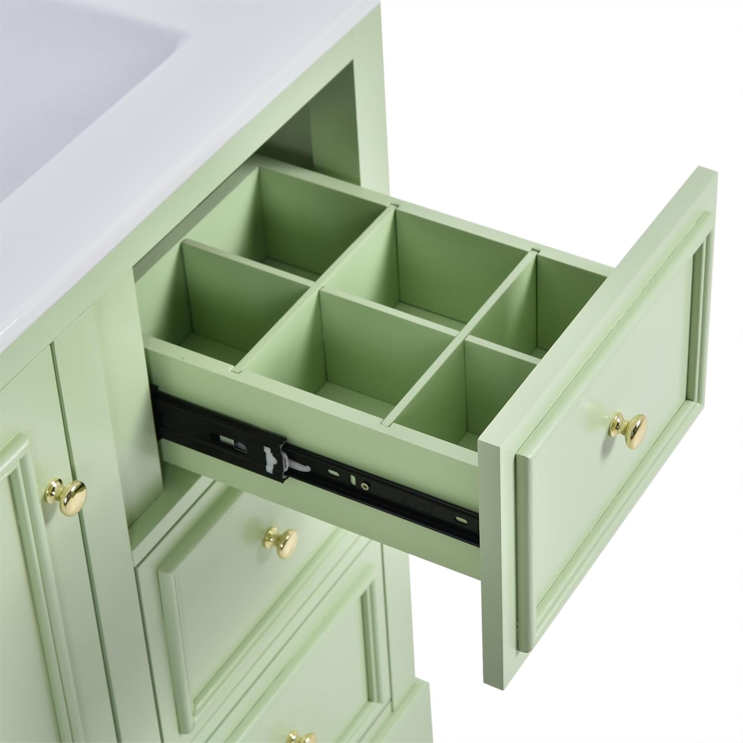 BNSPLY 30 Inch Bathroom Vanity with Sink, Wood Bathroom Sink Cabinet with Soft Closing Door and 3 Drawers, Modern Freestanding Single Sink Bathroom Vanity, Bath Vanity with Ceramic Sink, Green
