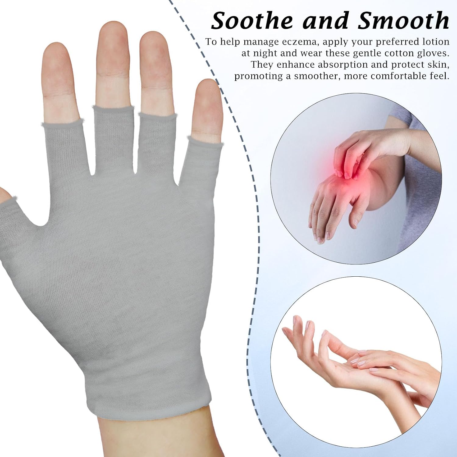5 Pairs Gray Fingerless Cotton Gloves for Typing,Lightweight Moisturizing Gloves for Dry Hands,Everyday Cotton Gloves for Women Men,Breathable Spa Gloves for Office Home Use
