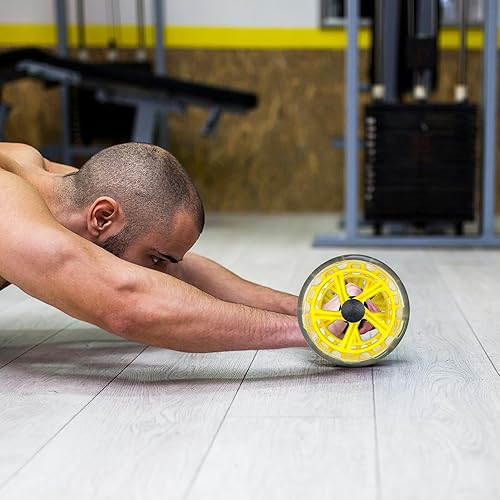 Miniatura 9 de PRETYZOOM Rodillo de abdominales de doble rueda con asas antideslizantes para hombres y mujeres, dispositivo portátil de ejercicio de