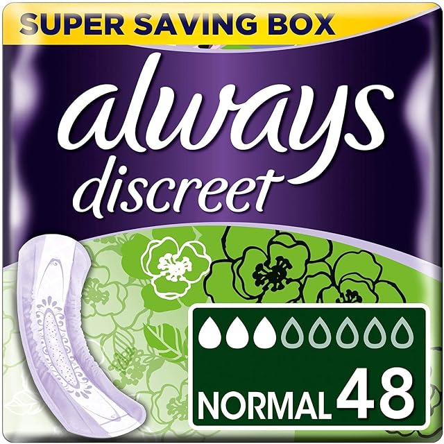 Always Discreet Incontinence Pads Women, Normal, 48 Moderate Absorbency Pads (12 x 4 Packs), BIGGER PACK, Odour Neutraliser, Discreet and Flexible, For Sensitive Bladder