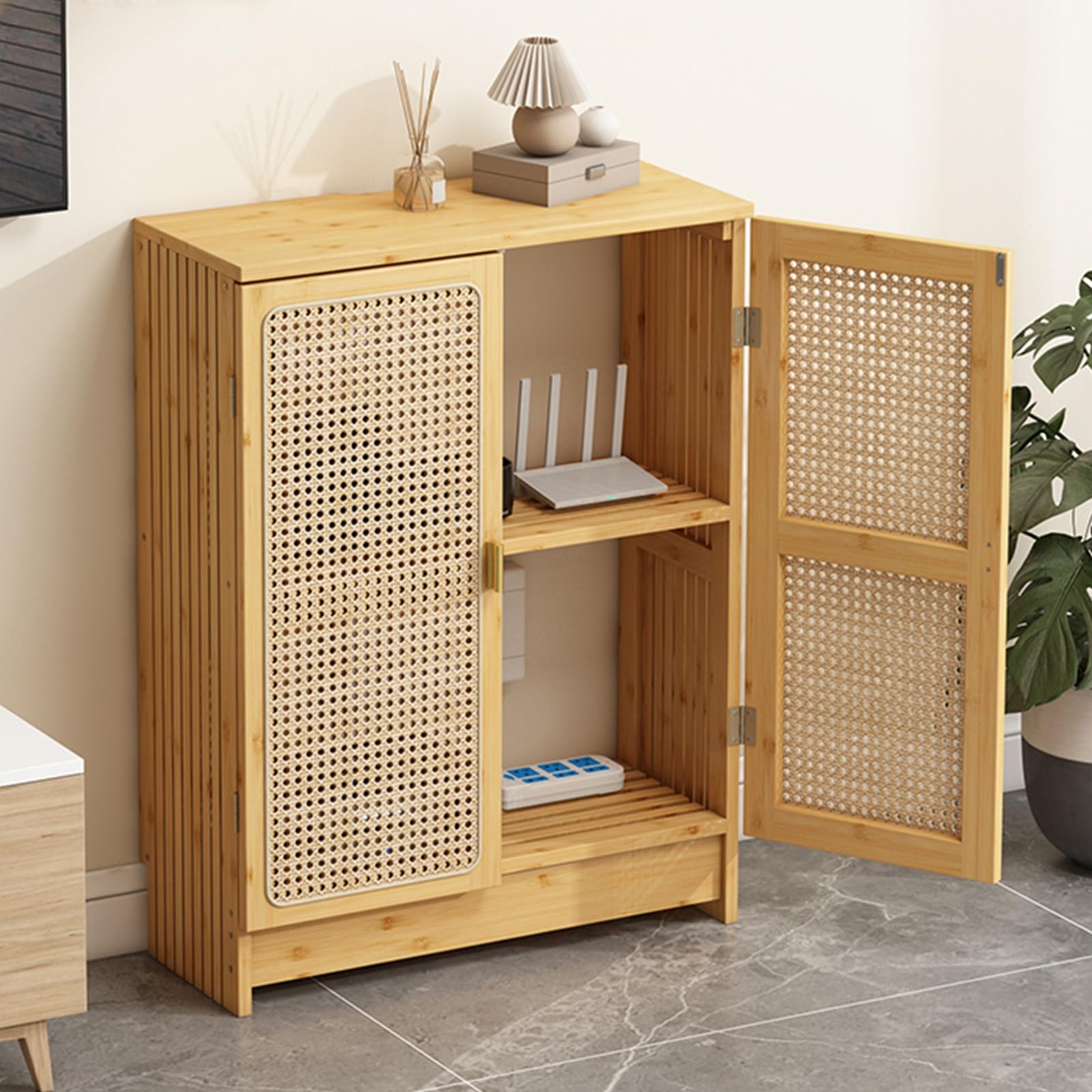 Armario oculto para router WiFi de diseño elegante e independiente para estancias modernas
