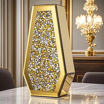 SHYFOY Gold Flower Vase Crushed Diamond Glass Vase Large Crystal Tall Vases for Centerpieces Luxurious Rhinestone Floor Vases Home Decor for Living Room Dining Room Coffee Table, Cant Hold Water