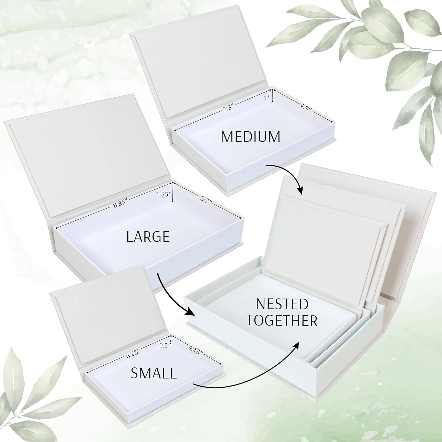 Decorative Storage Book Shaped Boxes Set for Farmhouse Modern Rustic Home Decor,Magnetic Gift Boxes,Hardcover Coffee Table Faux Books (White)