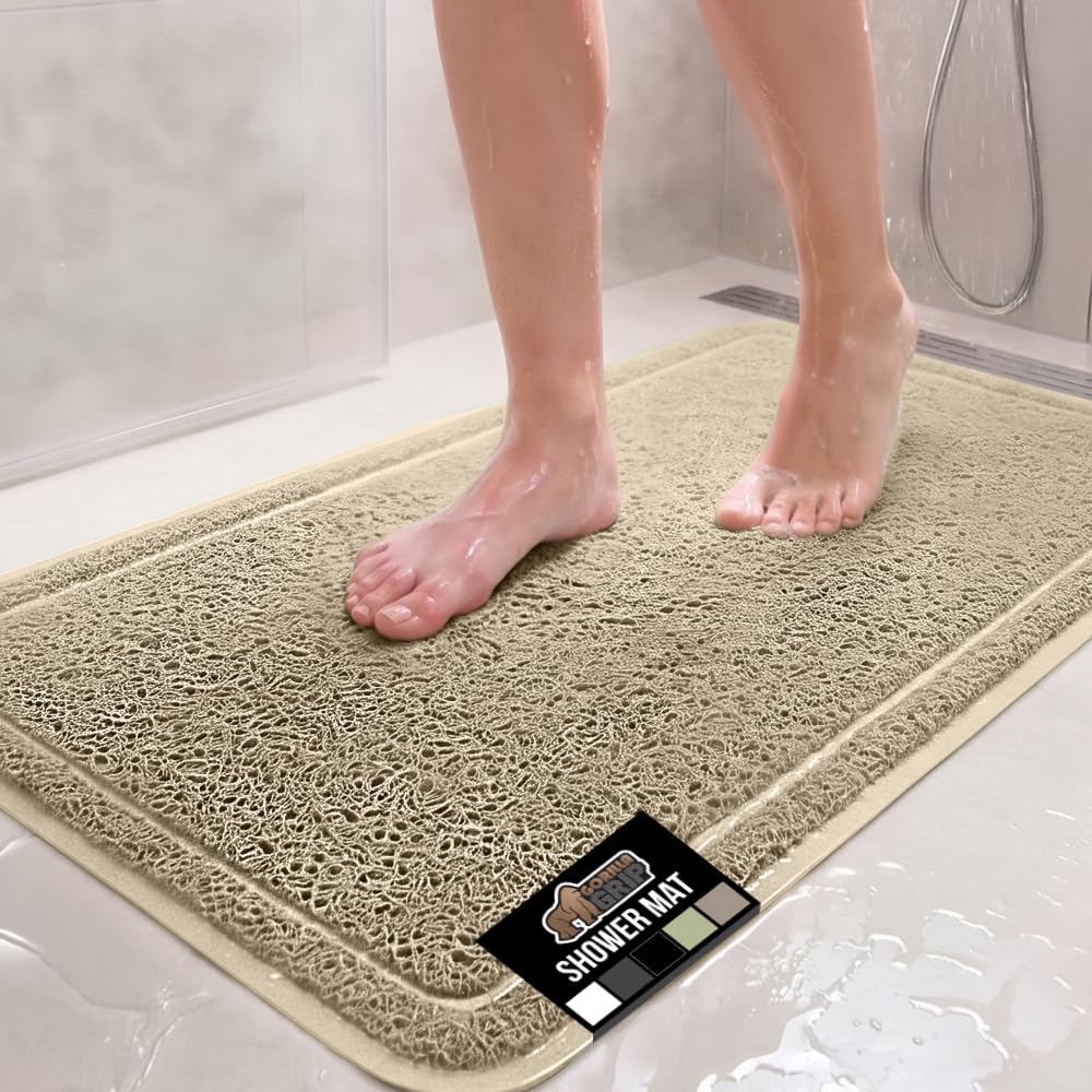 GORILLA GRIP Exfoliating Bath and Shower Mat, Textured Backing, 35x16 Beige