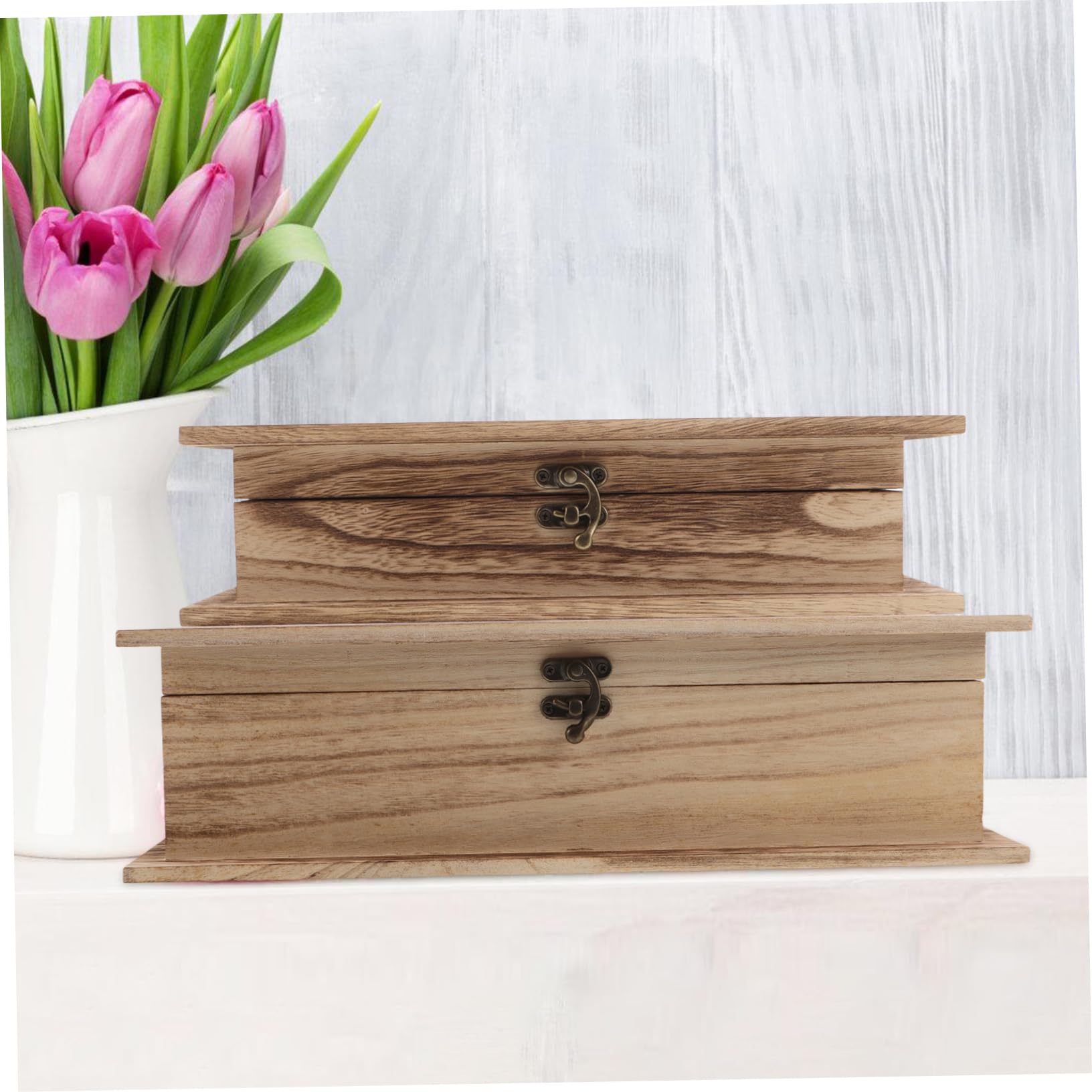 Cabilock 2 Piezas Caja de Madera para Guardar la Biblia Joyero de Madera Caja de Recuerdos con Tapa de Escritorio para Almacenar Joyas Tarjetas y Recuerdos Dormitorio o Escritorio