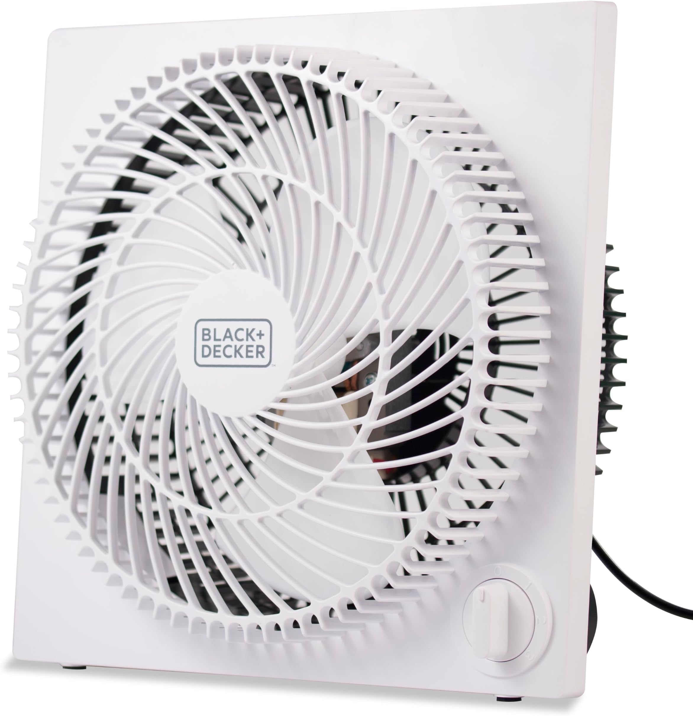 BLACK+DECKER 9-Inch Frameless Box Fan, 3-Speed Settings, BFB09W, White | Desk Fan with 3-Speed Settings, Quiet and Lightweight Portable for Home Office or Garage, Self-Standing Frameless Design