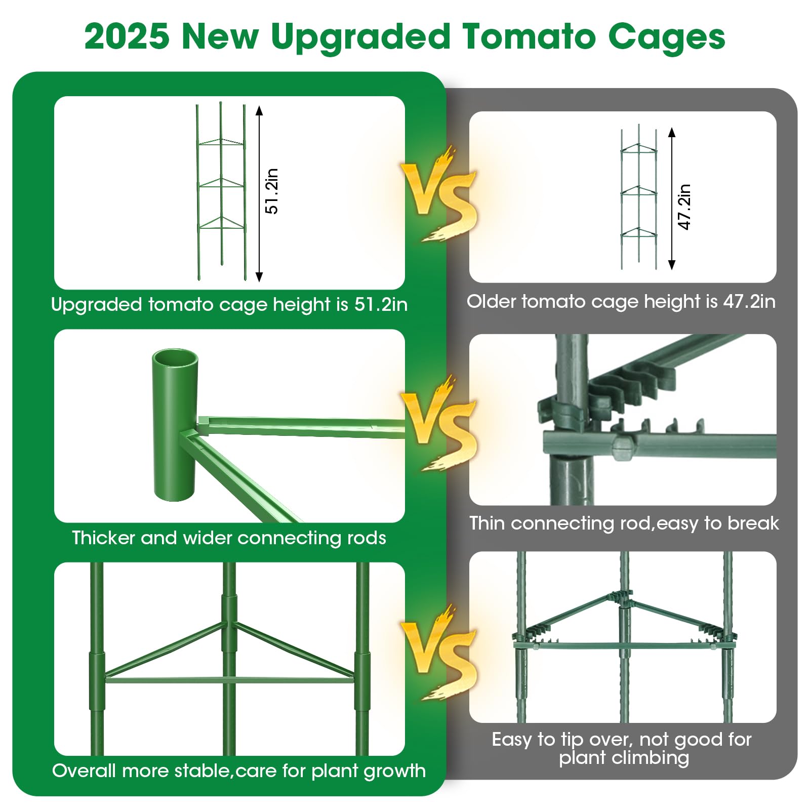 MQUPIN Tomato Plant Support , supporto per piante rampicanti, supporto regolabile in altezza da 130 cm per pomodori, cetrioli, rose, giardini, traliccio in metallo con 20 fascette (6 pezzo)