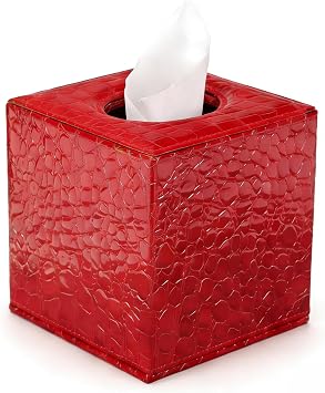 S Forever Home Decor Tissue Box Cover PU Leather Square Tissue Box Holders Red Crocodile