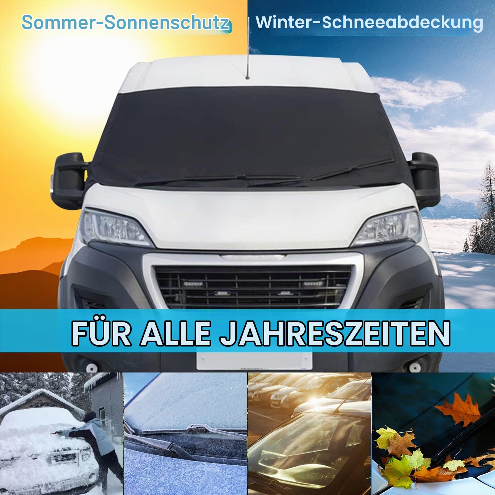PACEWALKER Frontscheibenabdeckung Ducato Wohnmobil Außen, 600D Oxford Thermomatte mit PVC Schicht, Sonnenschutz Windschutzscheibe für FIAT Ducato/Peugeot Boxer/Citroën Jumper 2006-2014 (Schwarz)