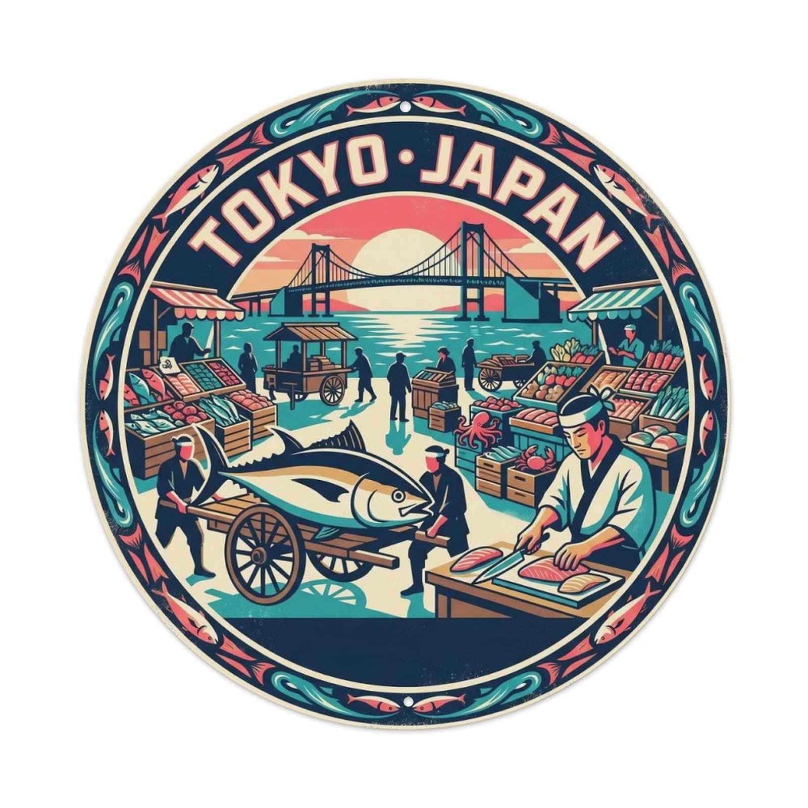 Tokyo Tsukiji Fish Market Sushi Travel Reef Shipwreck Metal Tin Sign