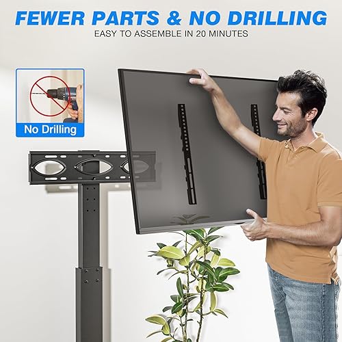 Miniatura 6 de 5Rcom Soporte de suelo giratorio para TV con soporte para TV de 32, 37, 43, 50, 55, 60, 65, 70 pulgadas, pantalla plana o curvada, soporte de TV