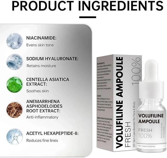 Volufiline Serum 10ml 2PCS, Pure Skin Firming & Plumping Concentrate for Face & Body, Moisturizing Anti-Aging Skincare, Improves Elasticity, Reduces Fine Lines, Glow Booster