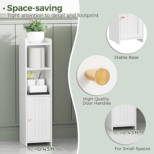 Miniatura 8 de BEWISHOME Armario de baño pequeño, gabinete de almacenamiento estrecho con estantes antipunta y ajustables, organizadores de baño y armarios de