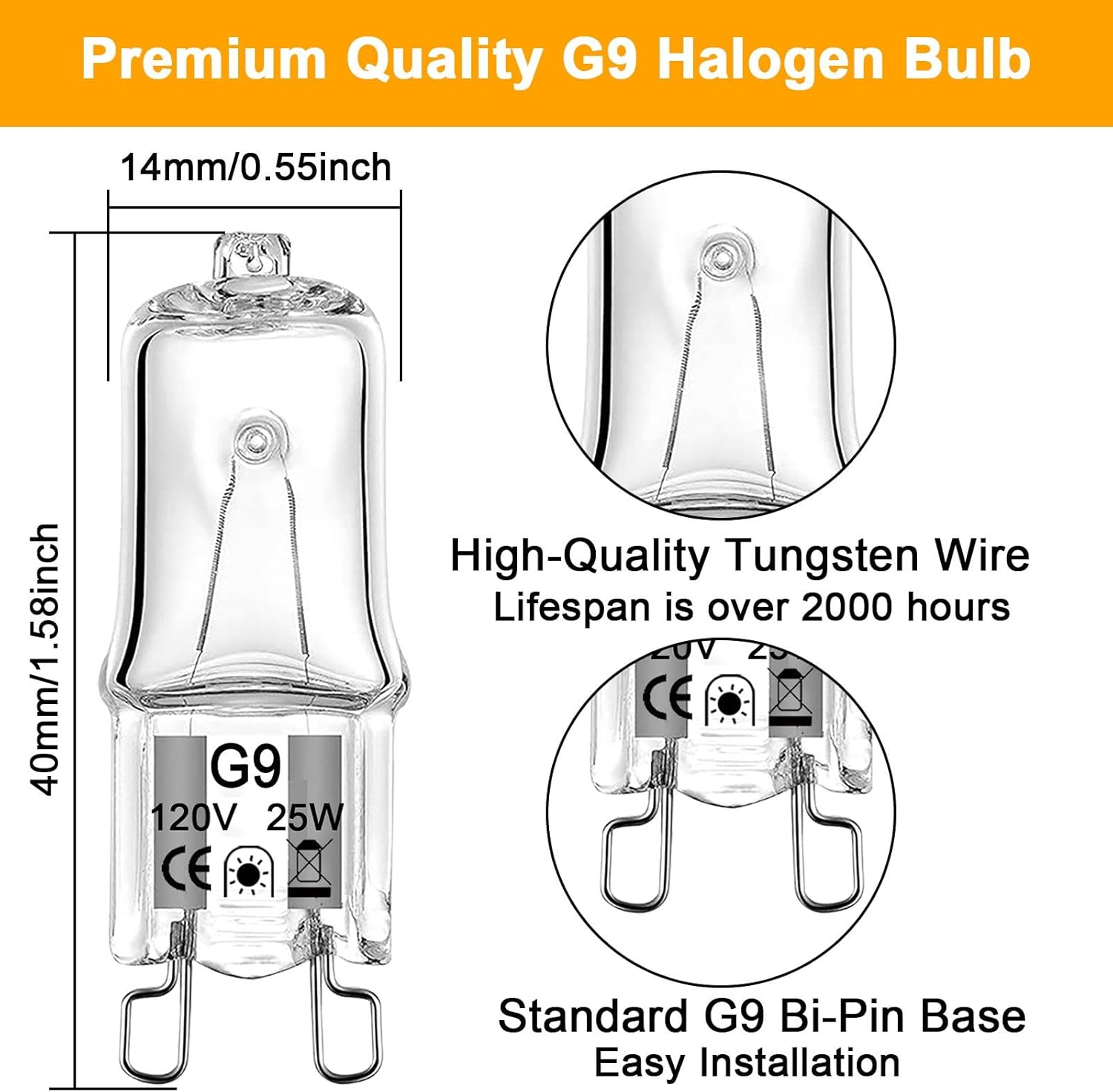 G9 Bulb, 12 Pack Crystal Clear Halogen Light Bulbs 2 Pin Base JC Type, 120V T4 Bi-Pin 25W Xenon Small Light Bulb Dimmable 2700K Warm White for Chandeliers, Cabinet Lights, Range Hood Lights