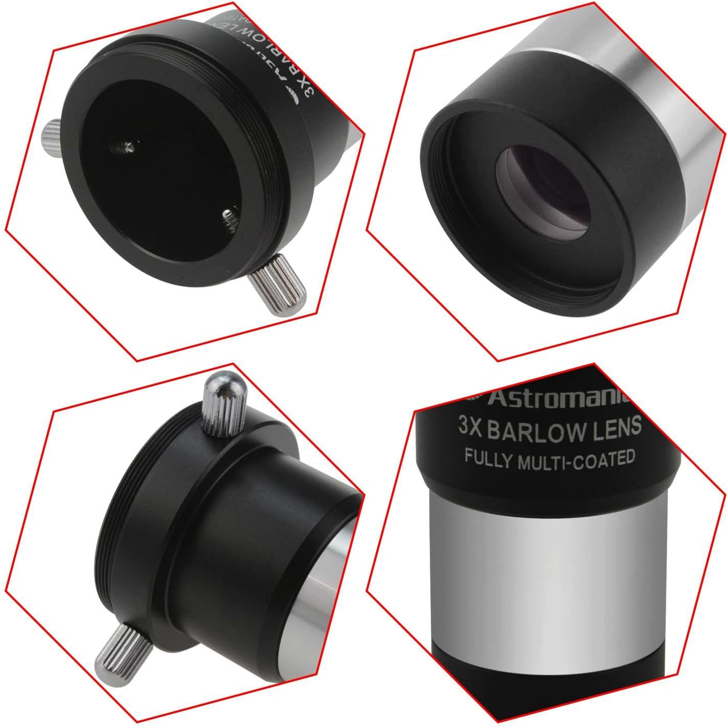 Astromania 1.25Inch Metal Collimating Cheshire Eyepiece Without Laser for Newtonian Reflector Telescope - Long Version - Bundle with - 1.25" 3X Short Focus Barlow Lens for Telescope Eyepiece