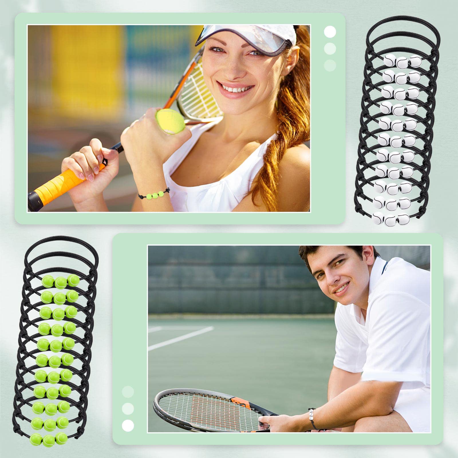 20 Sport-Charm-Armbänder – Tennis-, Rugby- & Fußball-Motive – Verstellbar – Party-Gastgeschenke – Für Damen & Herren – Wachsseil