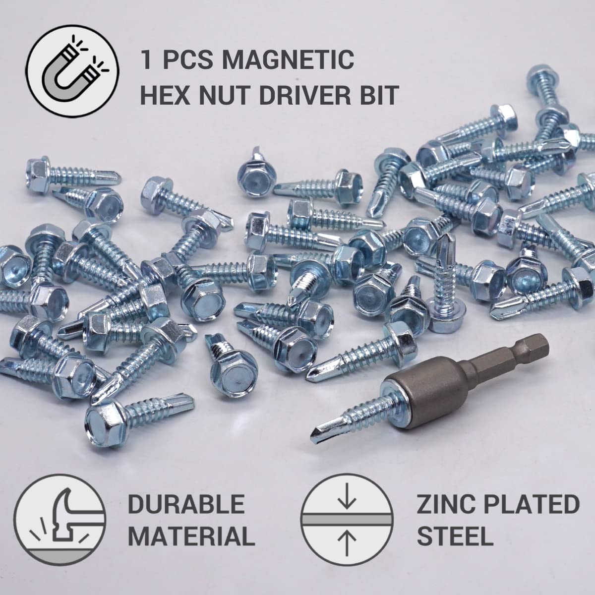 SKIR'CO (100 pcs) DIN 7504 K Zinc Plated Steel 6.3 x 25 mm Screws, Self-Drilling Sheet Metal Screw, Hex Head - Image 3