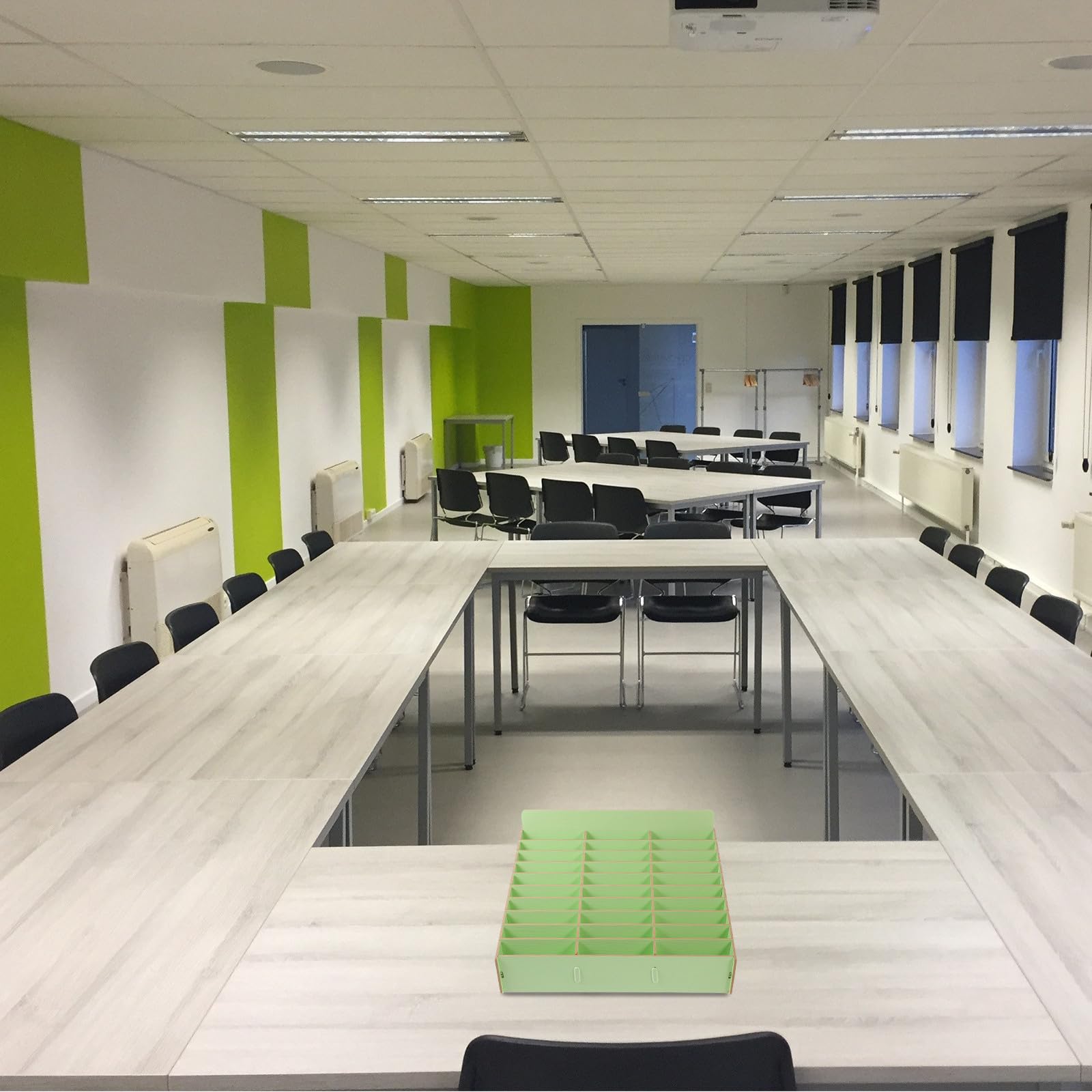 Portaoggetti in Legno Verde Scomparti Multipli per Telefoni Cellulari e Telecomandi, Organizer Multifunzionale per Scrivania da Ufficio e Sala Riunioni
