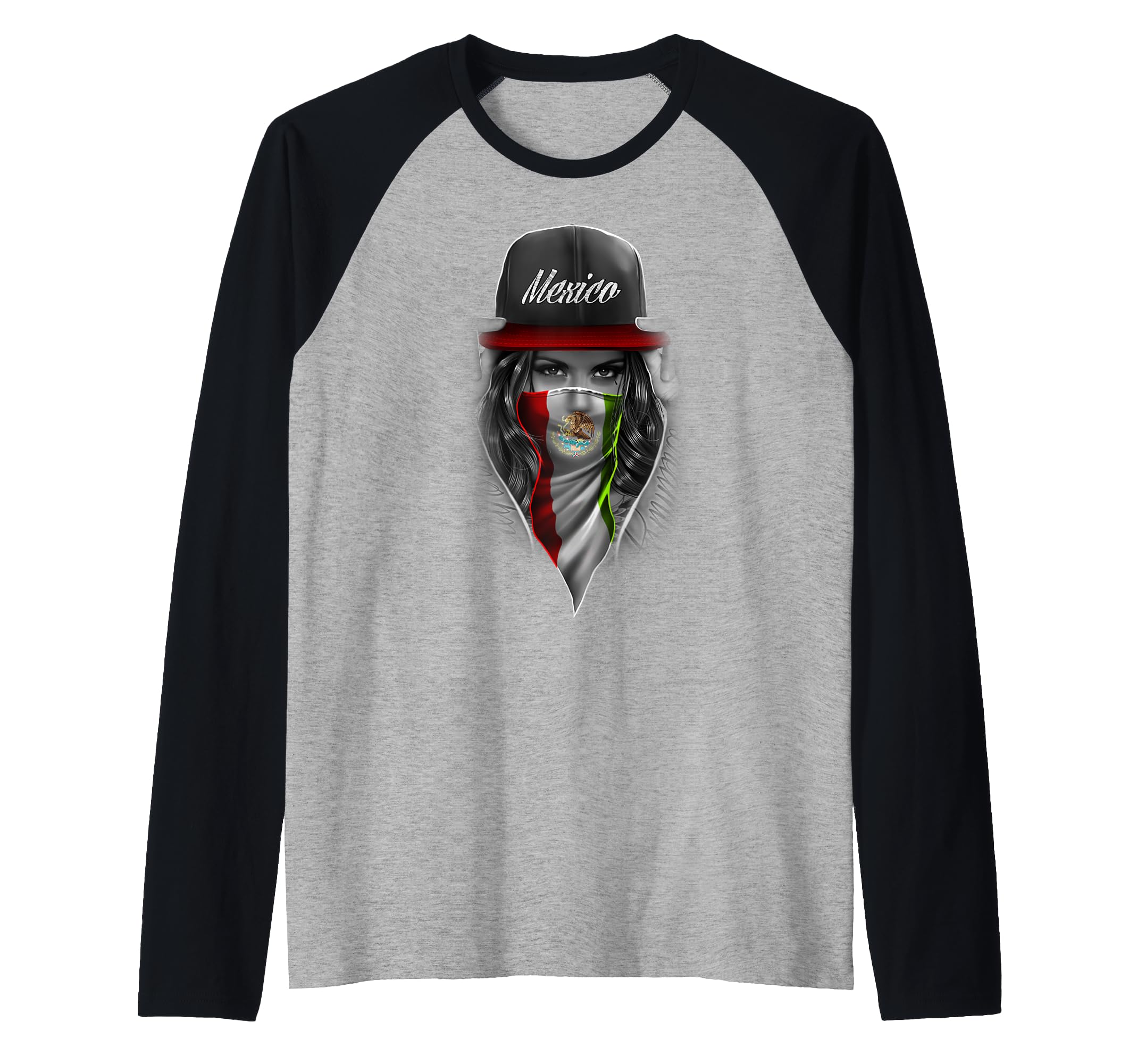 Trendy Viva Mexico Raglan Baseball Tee, Black