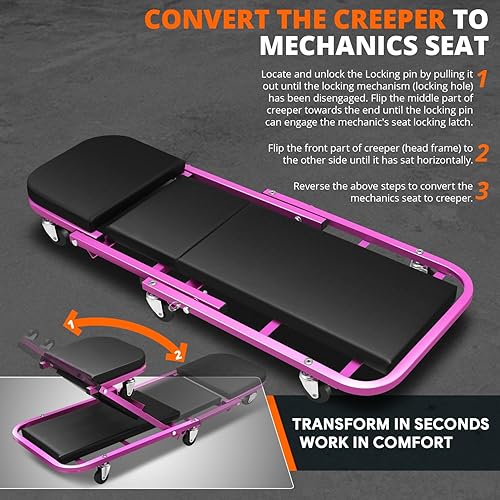 Miniatura 55 de DNA MOTORING TOOLS-00186 - Asiento plegable 2 en 1 de 40 pulgadas, 6 ruedas de 2 pulgadas, capacidad de peso de 330.7 lbs, color rojo