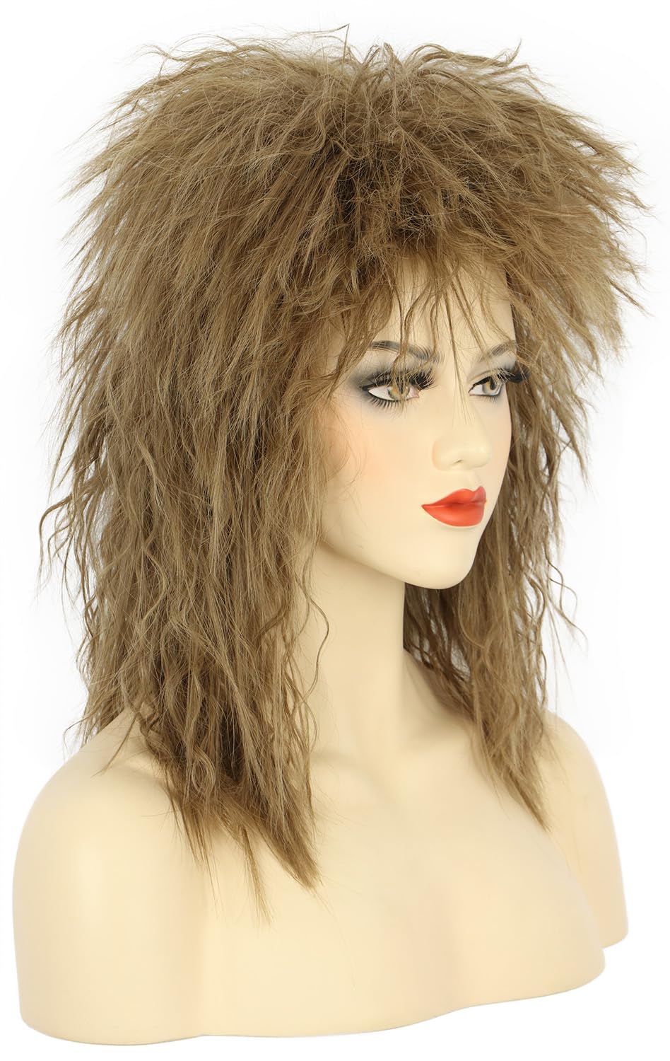 karlery Women Men Long Curly Light Brown Wig 70s 80s Rocker Mullet Costume Wig for Halloween Cosplay Party - Image 2