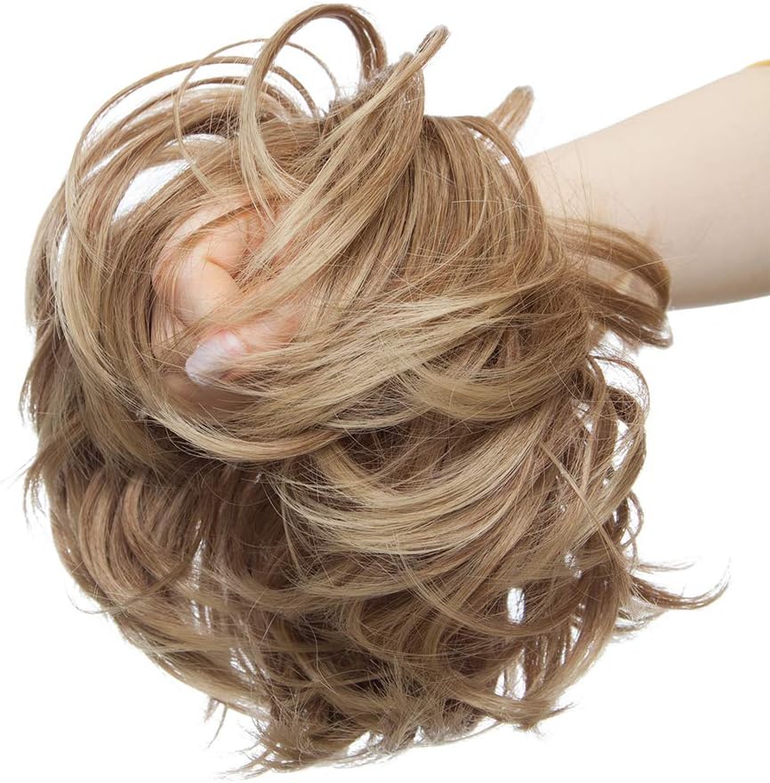Tousled Updo Messy Bun Hair Piece Hair Extension Ponytail With Elastic Rubber Band Updo Extensions Synthetic Hair Extensions Scrunchies Ponytail Hairpiece for Women Light Brown to Ash Blonde - Image 4