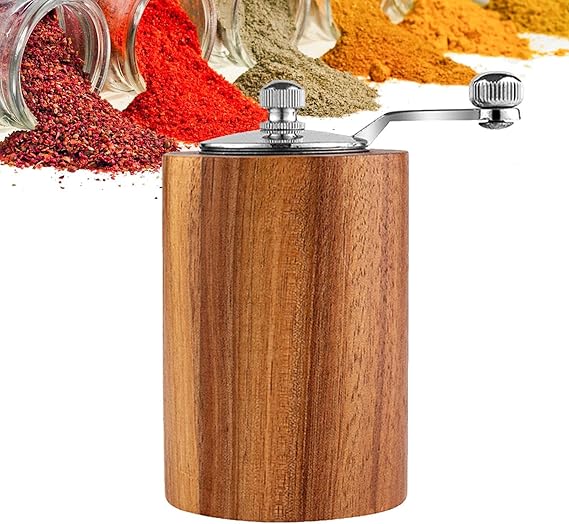 Pepper Mill with Crank Handle, Wood Pepper Grinder