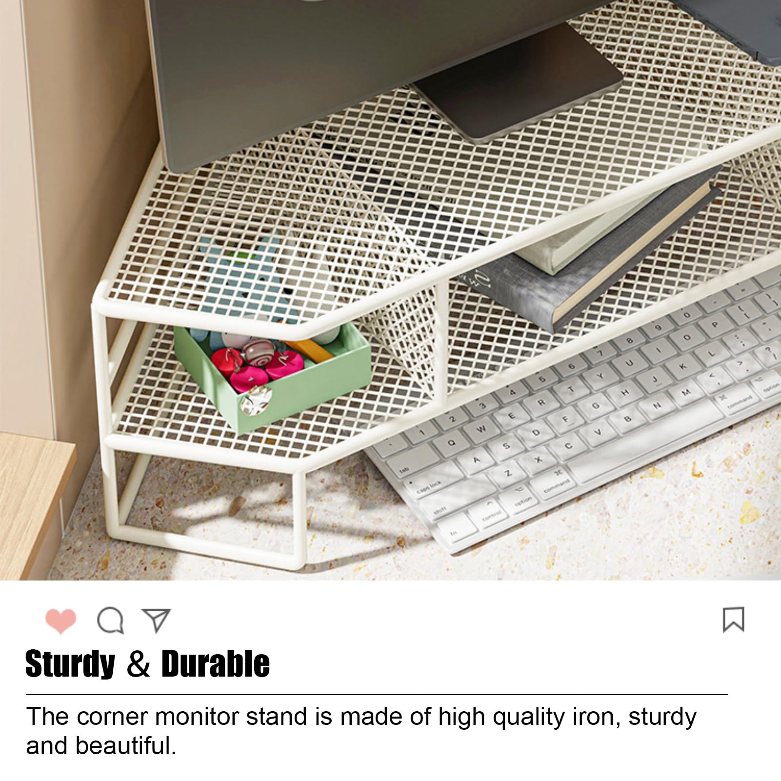 Stojak narożny do ekranu, ergonomiczny żelazny stojak narożny z podwyższeniem, 2-poziomowy trójkątny organizer na biurko do komputera, laptopa i drukarki, duży