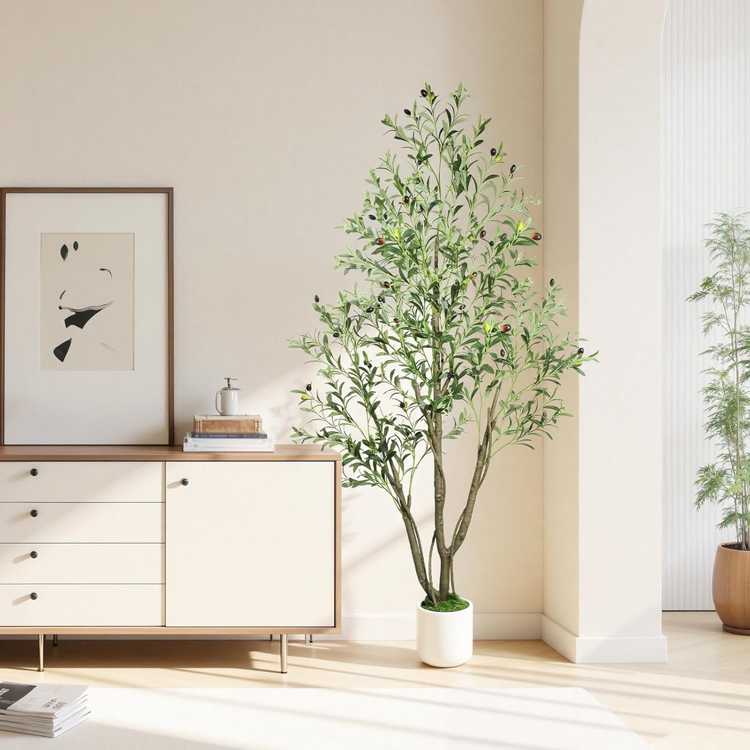 Artificial Olive Tree 6FT, Fake Tree for Indoor Outdoor, Lifelike Faux Large Floor Plants with Heavy Trunk with Vines and Moss Topper, Home Office Decor for Living Room Bedroom Doorway