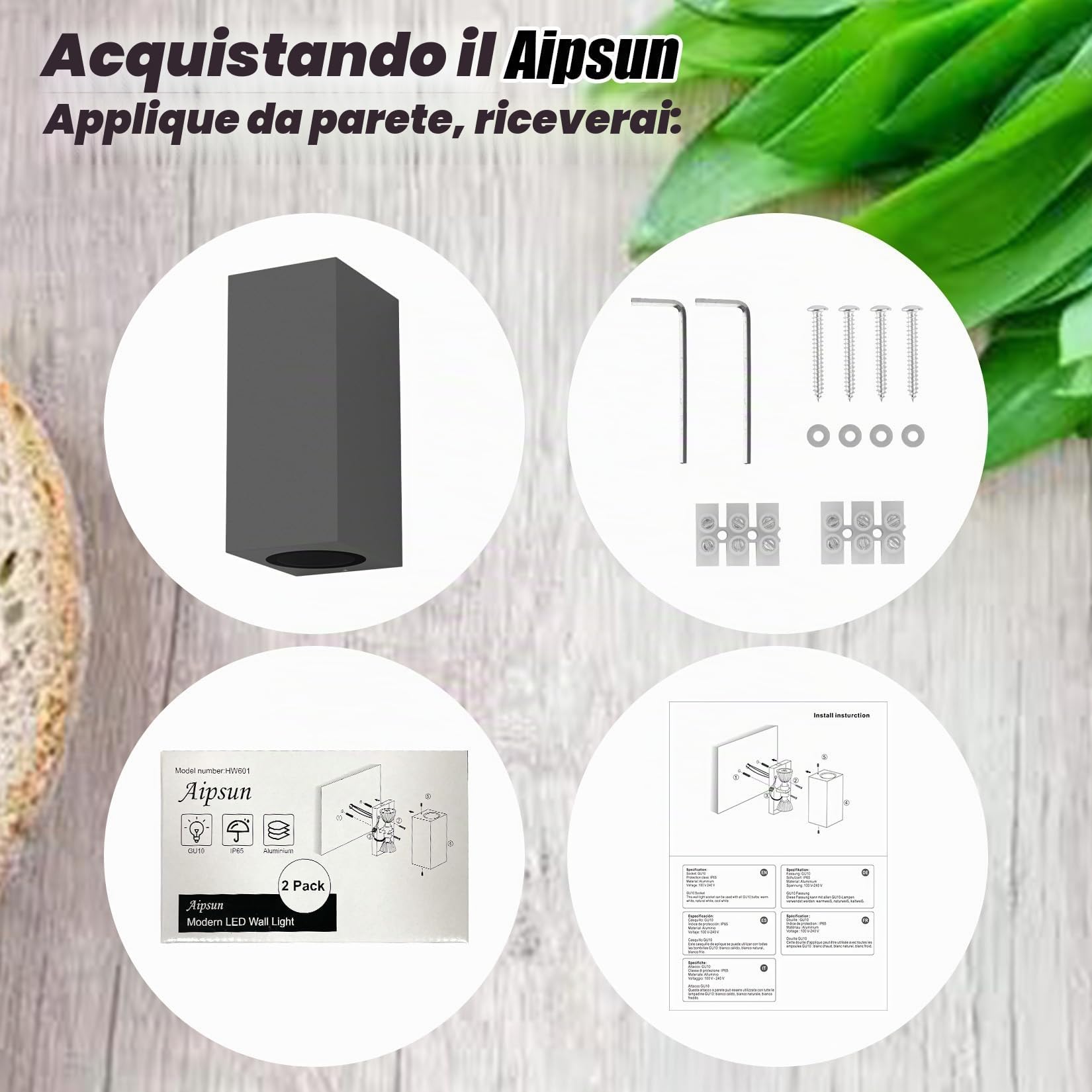 Aipsun 2 PCS Applique da Parete Esterno Interno Impermeabile IP65 Antracite | Attacco GU10 Lampade da Parete Moderno in Alluminio, Up&Down Lampada a Muro, Lampadina non Inclusa
