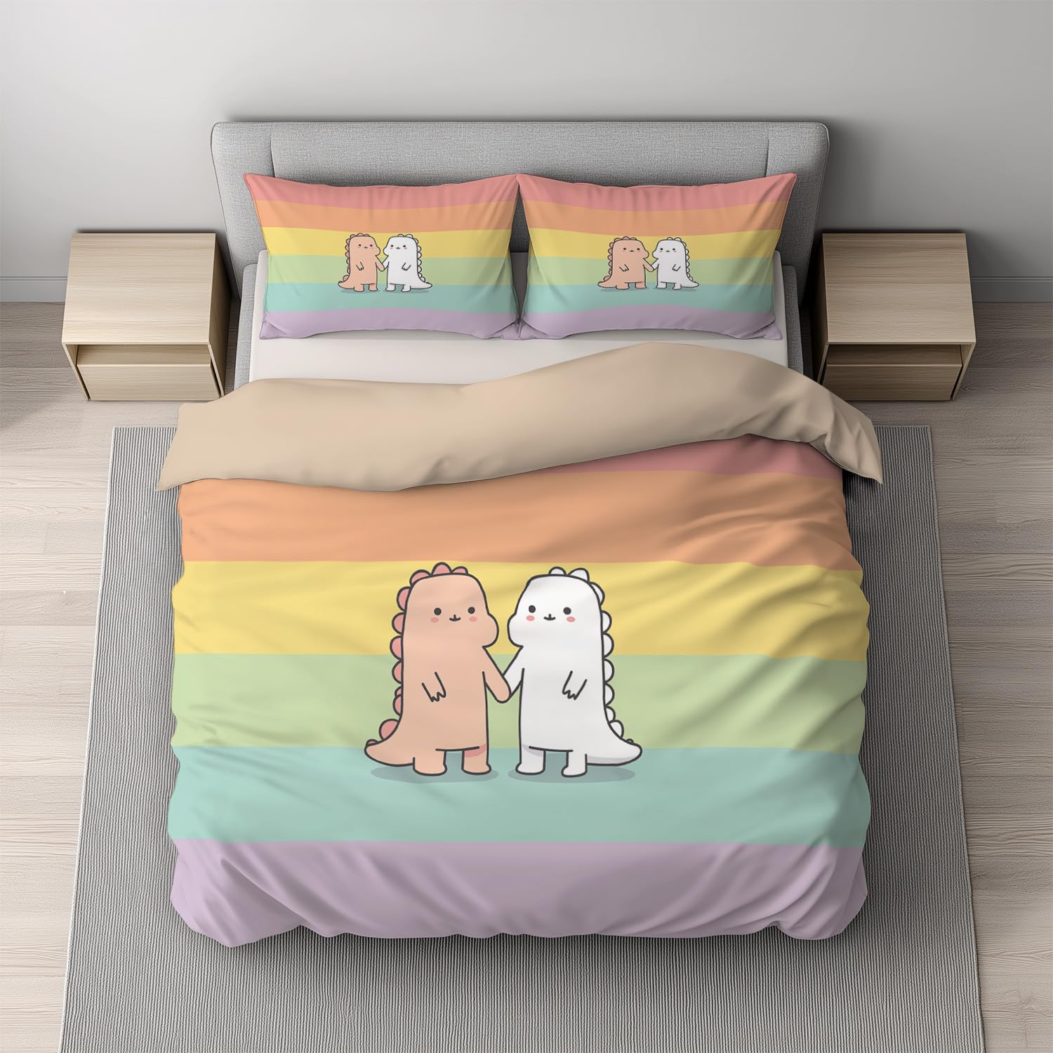Poszewka na kołdrę z kreskówki, rozmiar king size (230 x 220 cm) - tęczowa szczotkowana pościel 3 szt., ultrasoft, hipoalergiczna, dwustronna, luksusowa, łatwa pielęgnacja, poszewka na kołdrę z