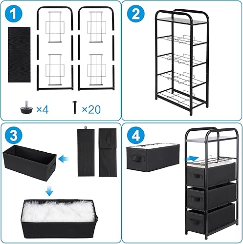 Miniatura 7 de MAX Houser 4 Drawer Narrow Dresser Fabric Storage Tower Vertical Slim Storage Chest Organizer Nightstand Side/End Table Small Standing Organizer