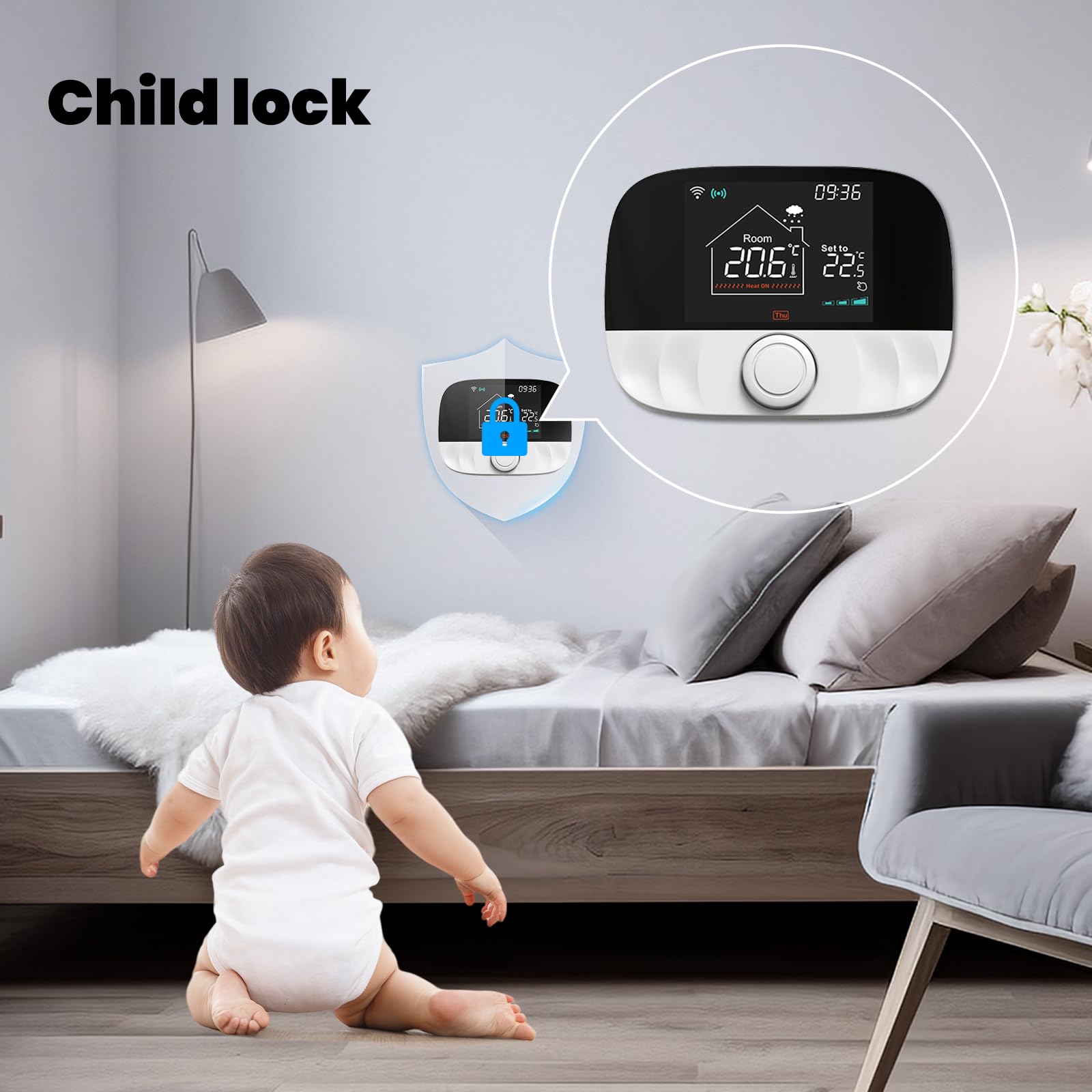 Cronotermostato WiFi + RF433, Wireless Senza Filo, Per Caldaia a Gas e Riscaldamento Pavimento Con Acqua, Unità Ambiente a Batteria + Ricevitore 220V 5A, Programmazione Settimanale, APP TUYA