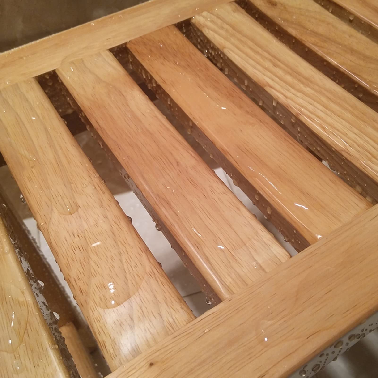 Sgabello da Doccia in Legno per Anziani, con Seduta Quadrata, con Superficie Antiscivolo, poggiapiedi Multifunzionale per Il Bagno (42 x 28 x 43 cm)