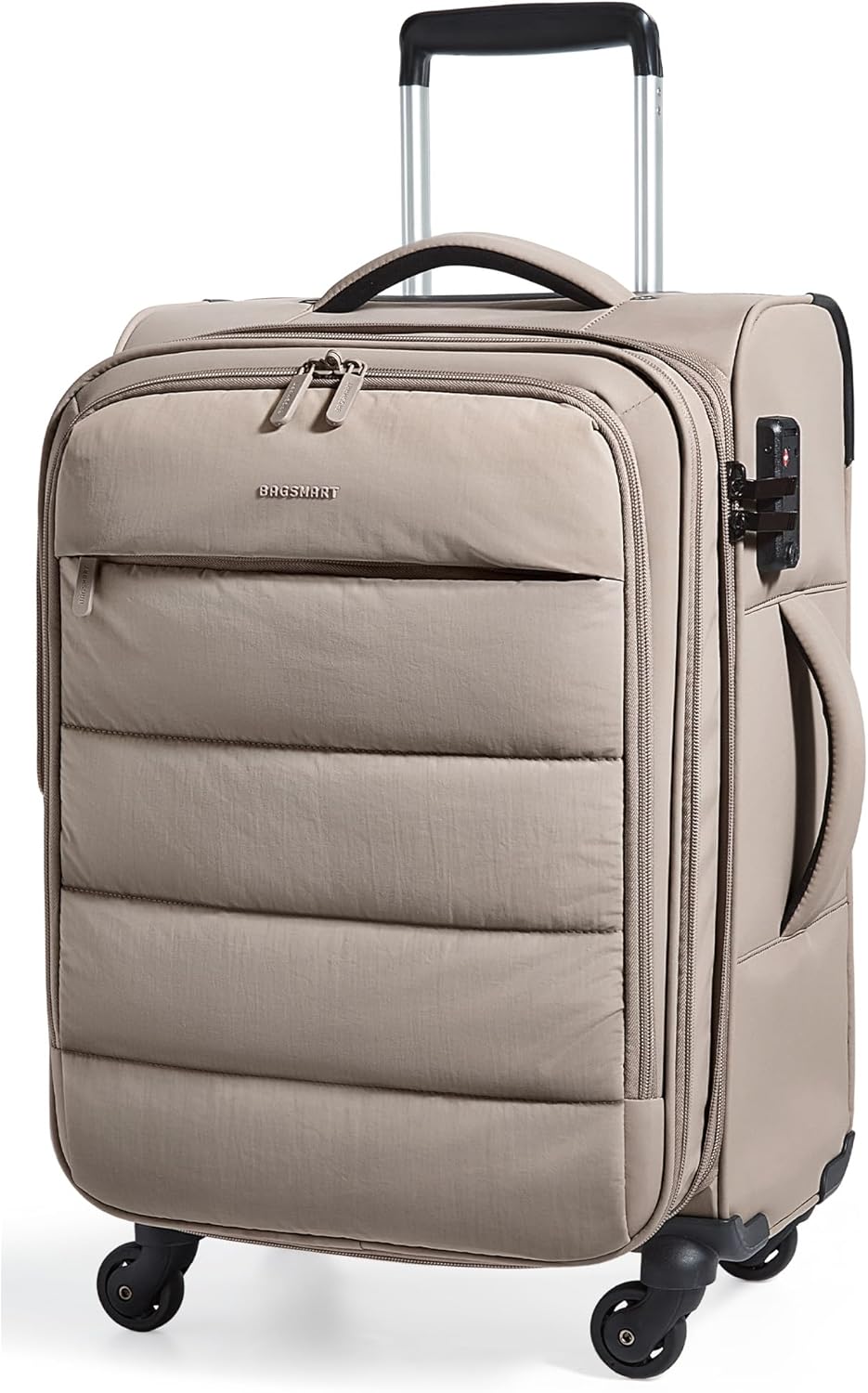 BAGSMART Carry On Luggage 22x14x9 Airline Approved, 20 Inch Soft Suitcase with Wheels, Lightweight Spinner Carry on Suitcase with PVC Wet/Dry Pockets for Short Trip, Camel 20-inch Camel