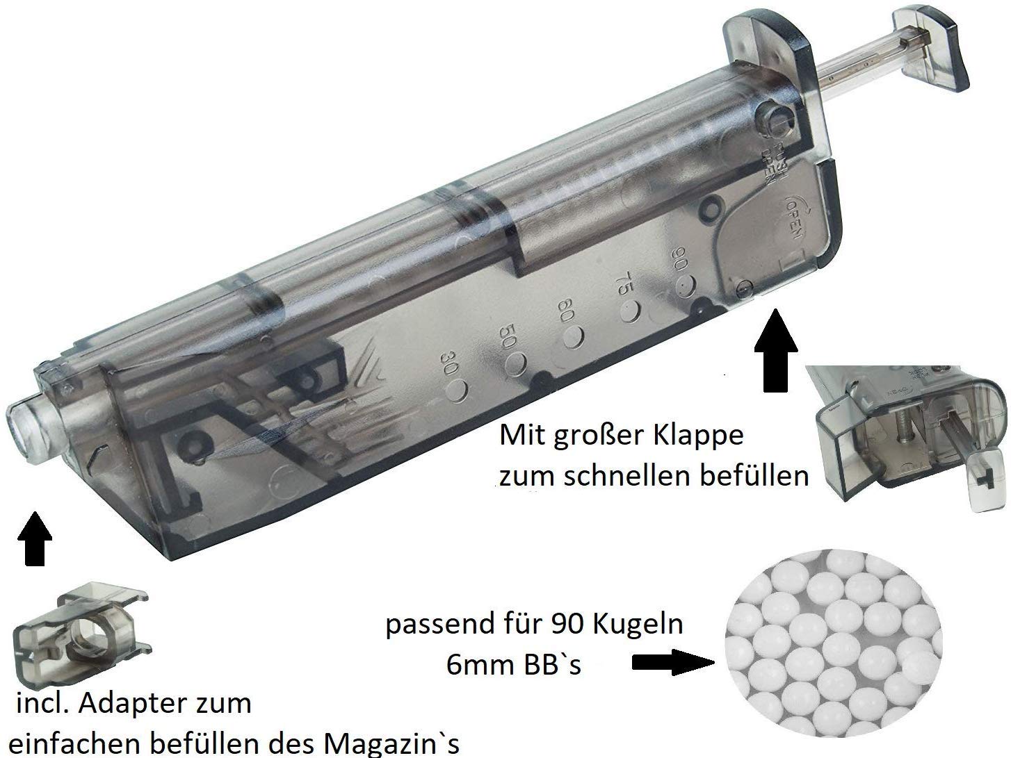 KS-11 Speedloader passend für 100 Kugeln 6mm BB incl. Pistolen Adapter für schnelles u. sicheres Nachladen von Premium Airsoft Munition - Softair zubehör