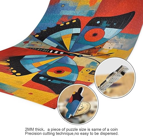 Miniatura 3 de Rompecabezas de madera de 1000 piezas de arte gemométrico con estampado de mariposas, con bolsa de almacenamiento con partición del alfabeto, fácil