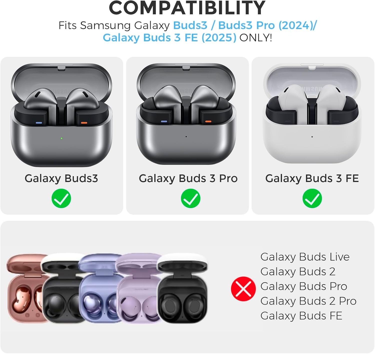 AhaStyle Case for Samsung Galaxy Buds3 / Galaxy Buds3 Pro (2024) / Galaxy Buds 3 FE (2025) with Secure Lock Clip Shockproof Full Protective Skin Cover with Cleaner Kit for Samsung Galaxy Buds3 Series - Image 2