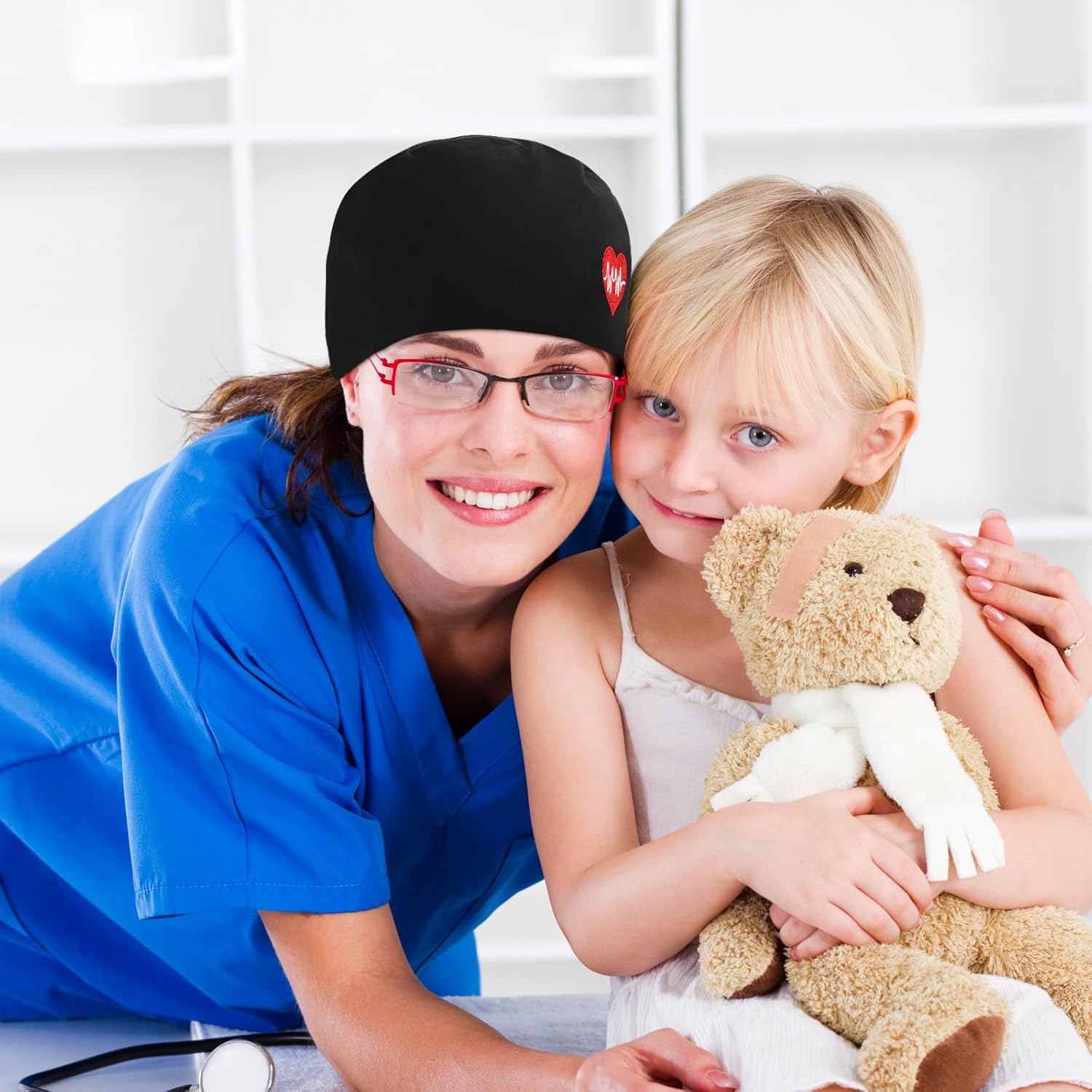 Unittype 4 Pcs Nurse Caps for Women Nursing Working Caps with Button and Sweatband Adjustable Elastic Scrub Hats for Dentist - Image 7