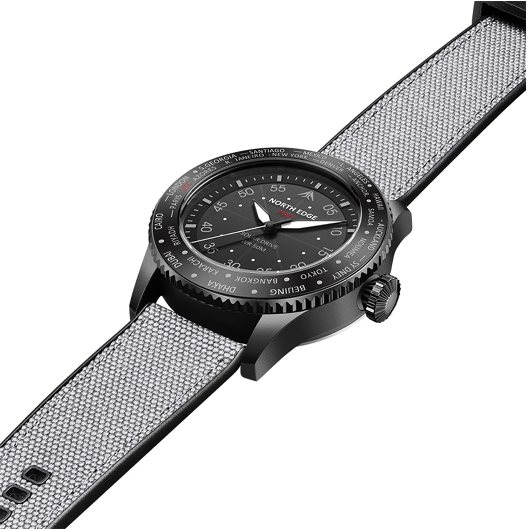NORTH EDGE Herren Freizeituhr, Solar Fliegeruhr mit Quarzwerk, Mineralglas und Spiegel