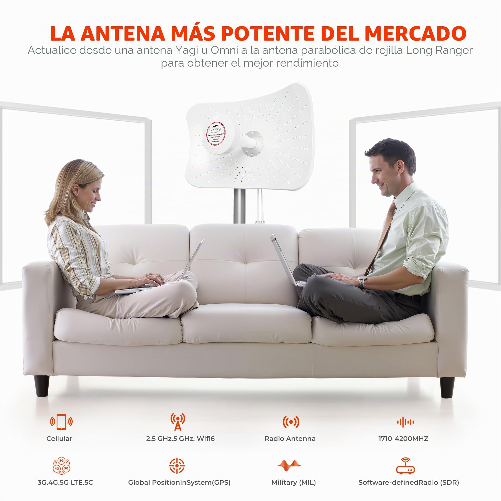 KASER Antena 5G 4G LTE MIMO 1710-6000 MHz Ganancia hasta 19 dBi compatible para Router 5G 4G Conector N-SMA con TS9 - X2 Cables 10M