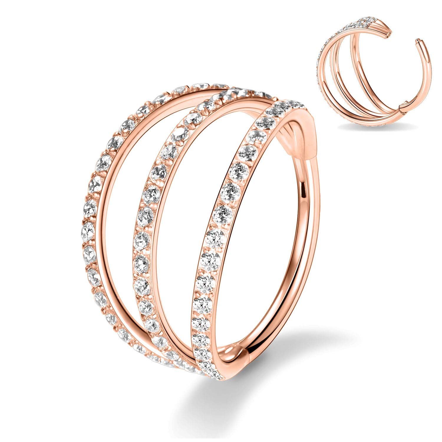 hengkaixuan Triple Double Nose Hoop Ring Sleeper Hoop Earring Helix Rook Conch Cartilage Daith Tragus Earrings Septum Ring Lobe Nose Piercing Jewellery for Women — view 44