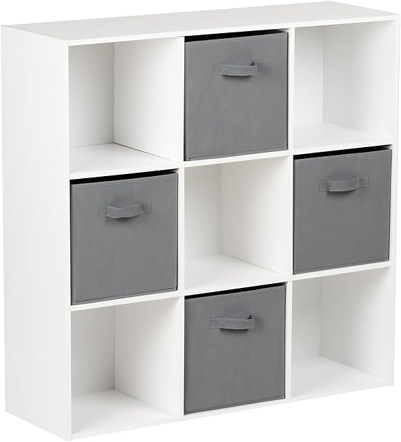 Hartleys White 9 Cube Unit and 4 Grey Storage Drawers