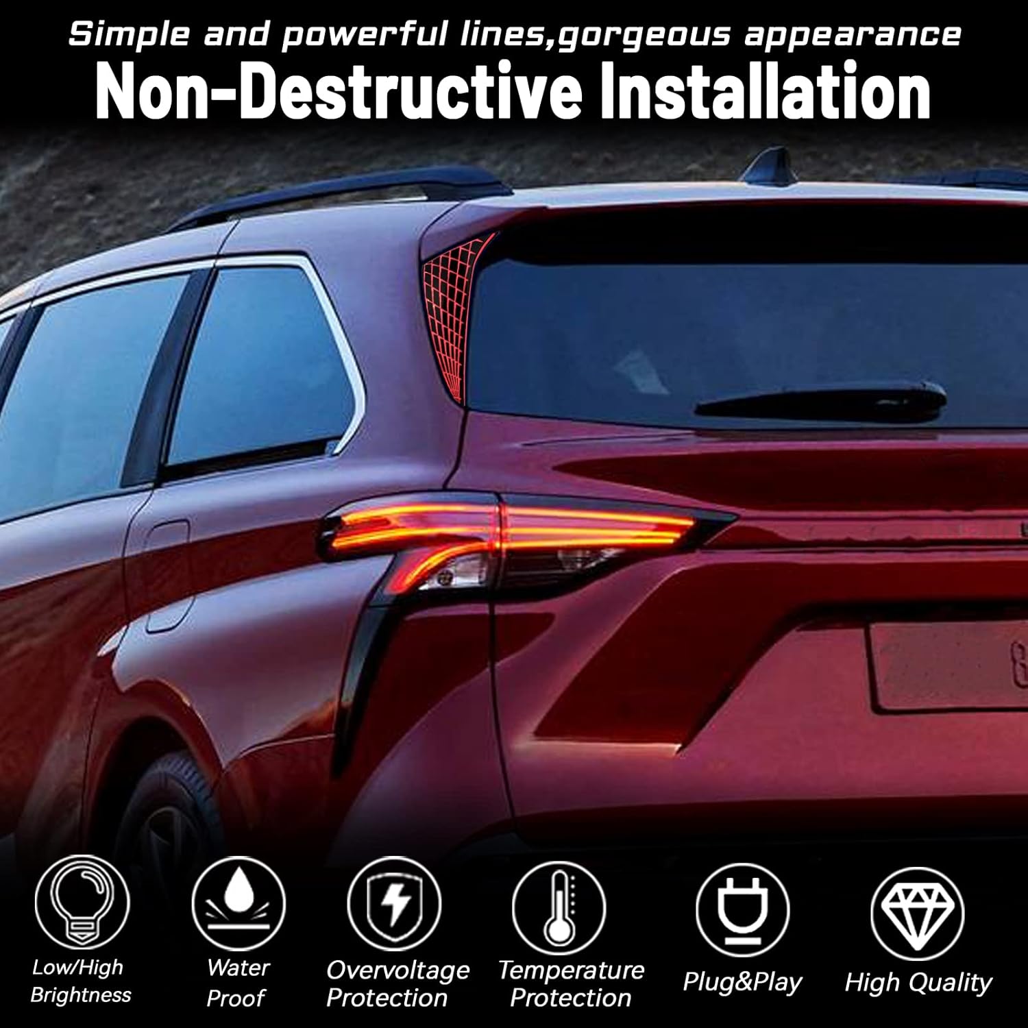 smoked LED Rear Trunk Pillar Tail Light Column Brake Turn Signal Light Replacement Compatible with Toyota Sienna 2021 2022 2023 Plug and Play