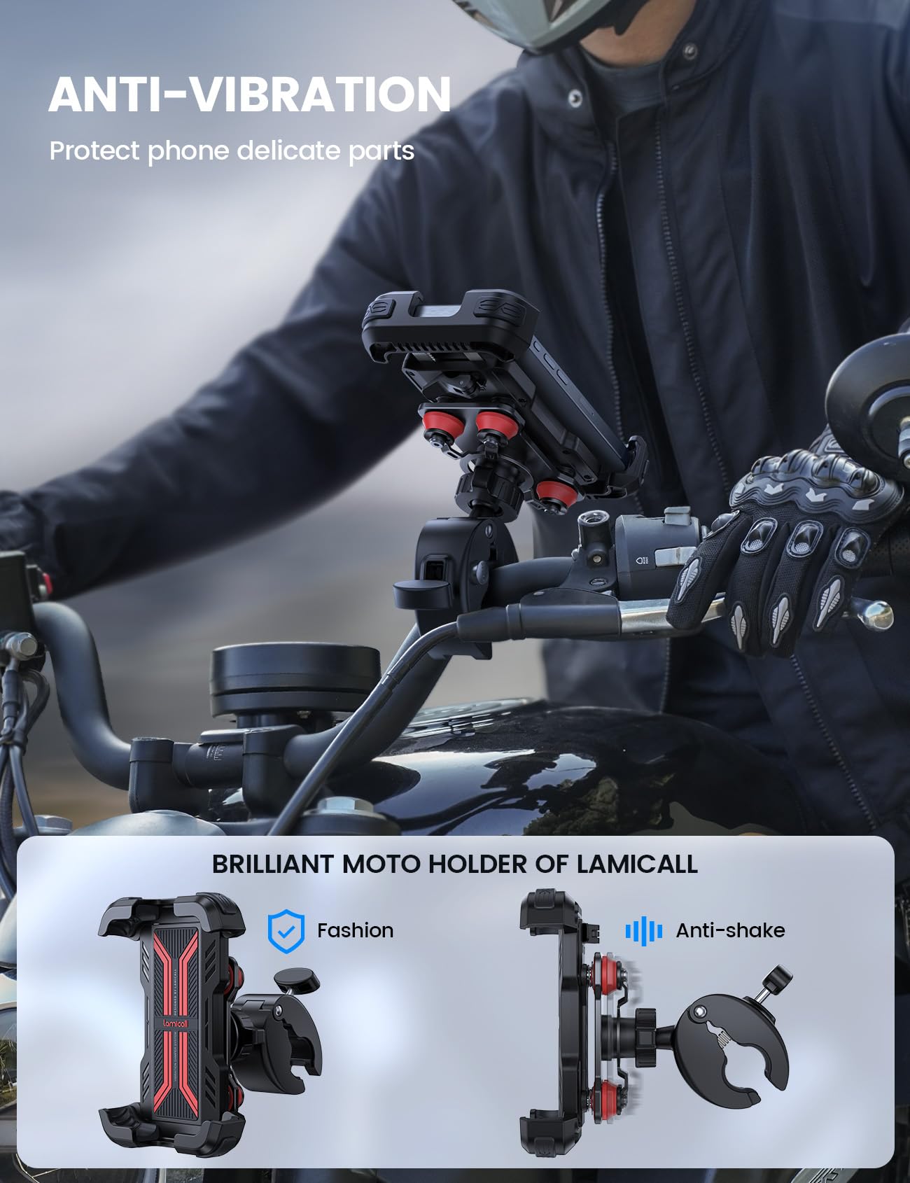 Lamicall Telefoonhouder voor motorfiets, verlengarm van metaal, dubbele